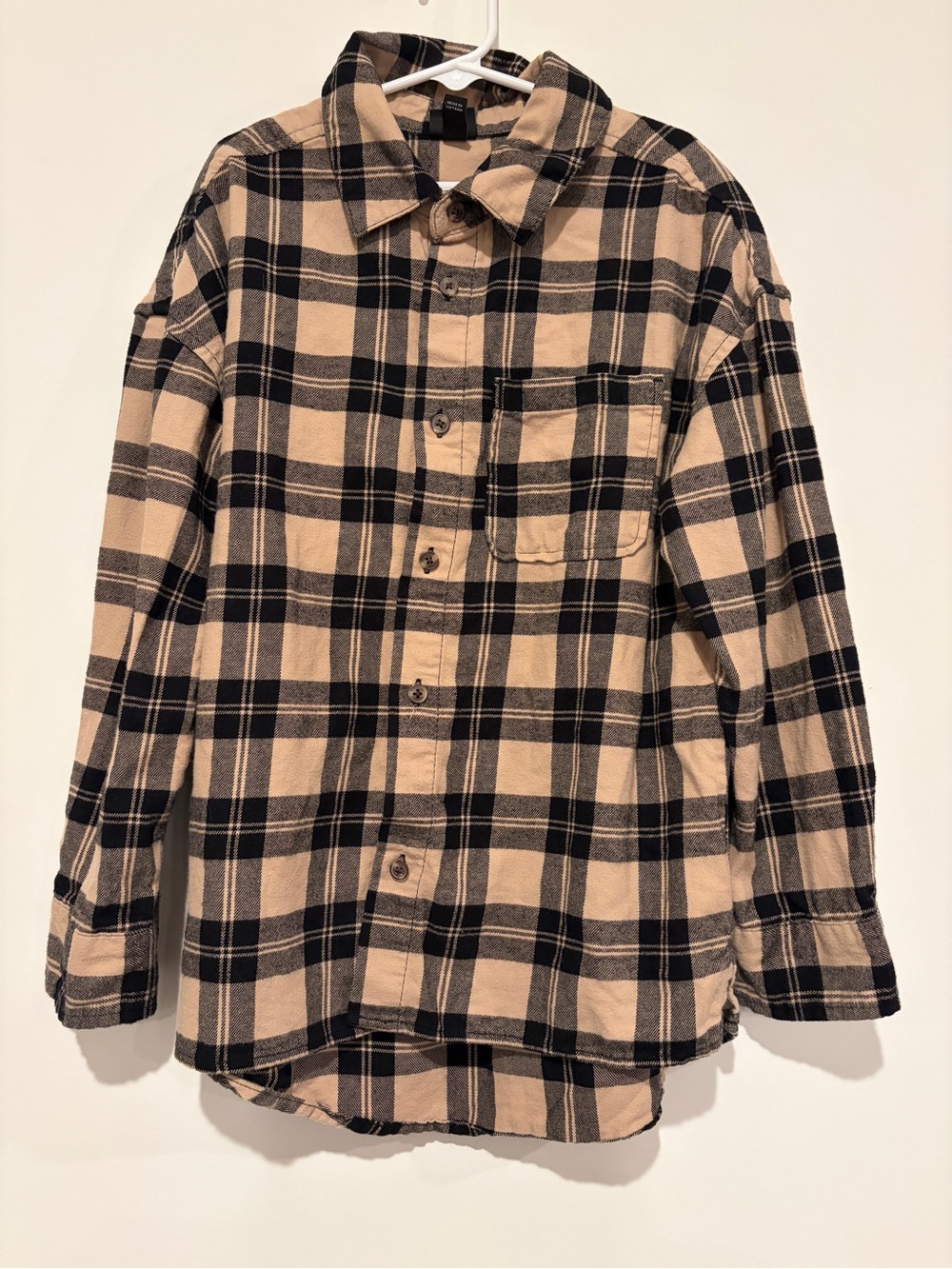 Art Class Size M (8) Tan Black Checkered Plaid 100% Cotton Flannel Shirt Kids